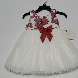 Elegant White and Red Floral Dress